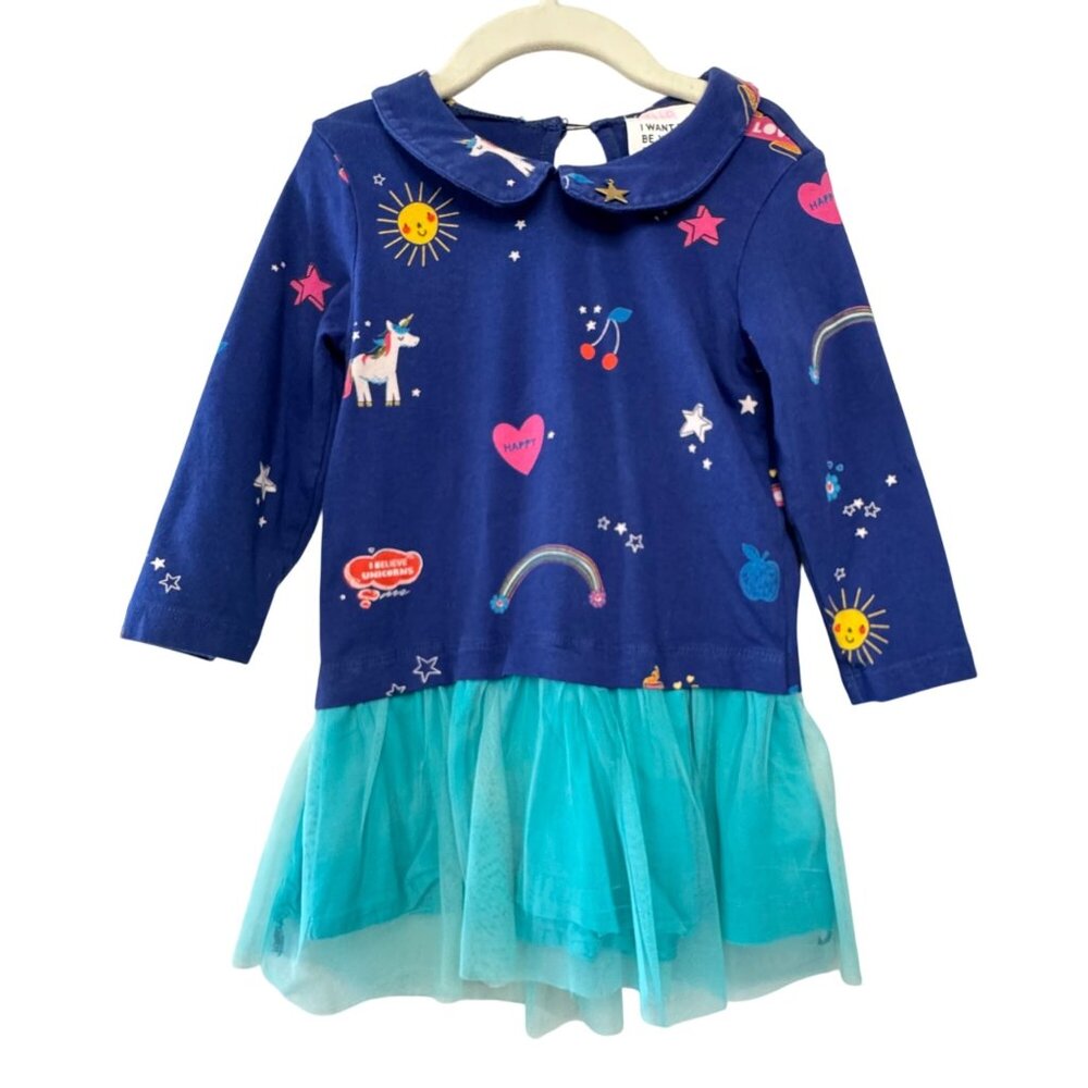 MIM-PI Unicorn & Rainbow Dress Girls 3 98 Tulle Skirt Peter Pan Collar Toddler